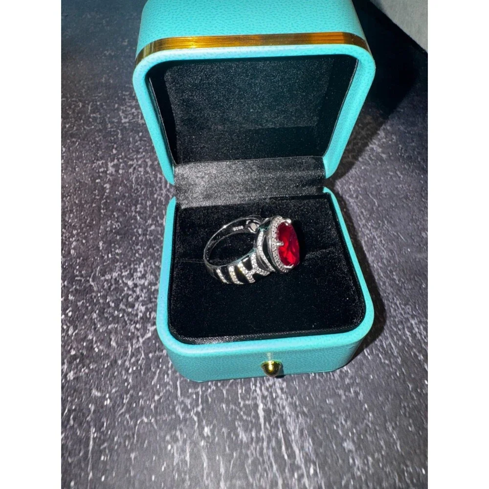 Large Carat Ring-S925 Silver Pear Cut Lab Ruby